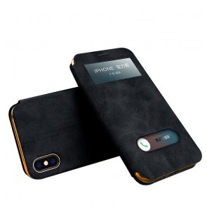 iPhone X View Window Case Rugged Leather