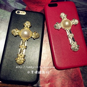 Leather Like Metal Cross Thin Case for iPhone 5 5s