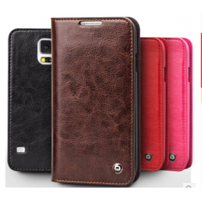 Elegant Folio Real Leather Wallet Flip Case for Galaxy S5