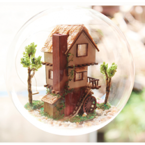 Forest Tree House DIY Miniature House Model Glass Globe Ornament with Voice Control Led Lights Christmas Gift Idea